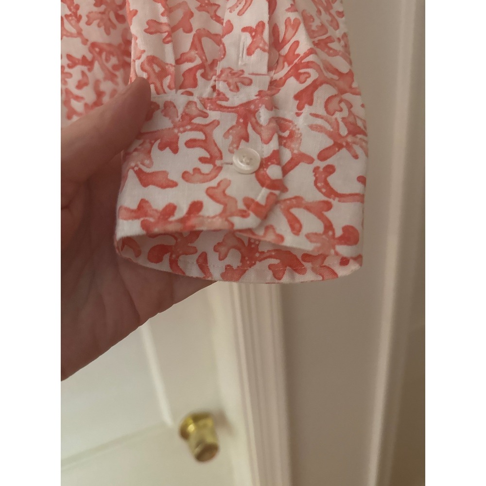Tommy Bahama Womens Large Linen Blend Coral Reef Print Button Up Shirt Orange. L - Picture 5 of 12